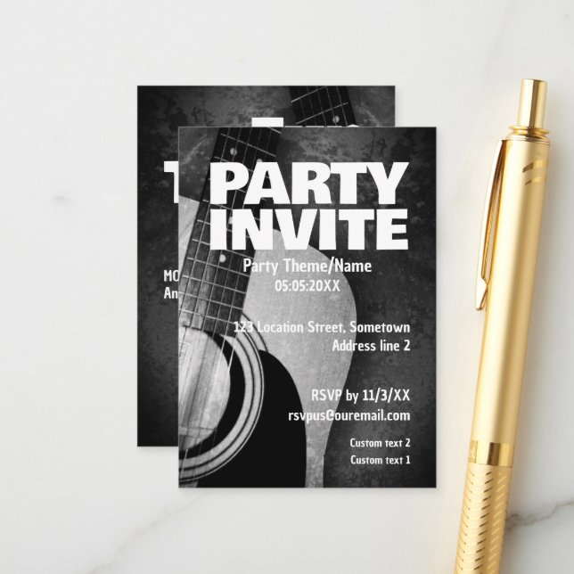 ACOUSTIC MUSIC GUITAR Party Einladungskarte (Vorderseite/Rückseite Beispiel)