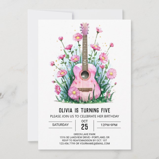 Acoustic Musician's Gitarre Geburtstag Einladung (Vorderseite)