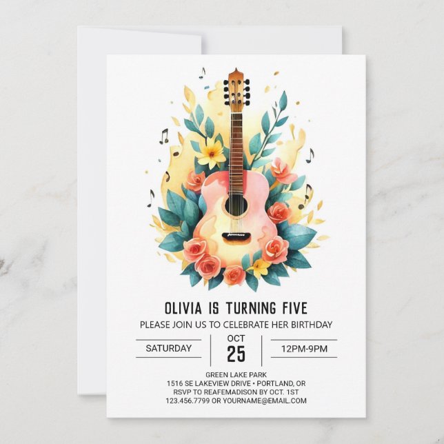 Acoustic Musician's Gitarre Geburtstag Einladung (Vorderseite)