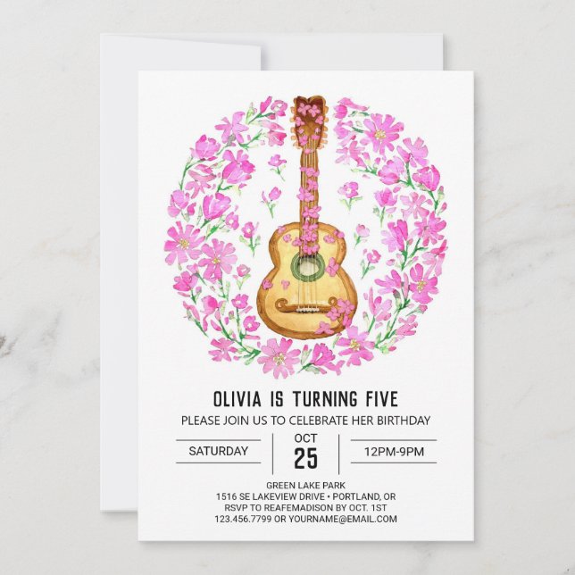 Acoustic Musician's Gitarre Geburtstag Einladung (Vorderseite)
