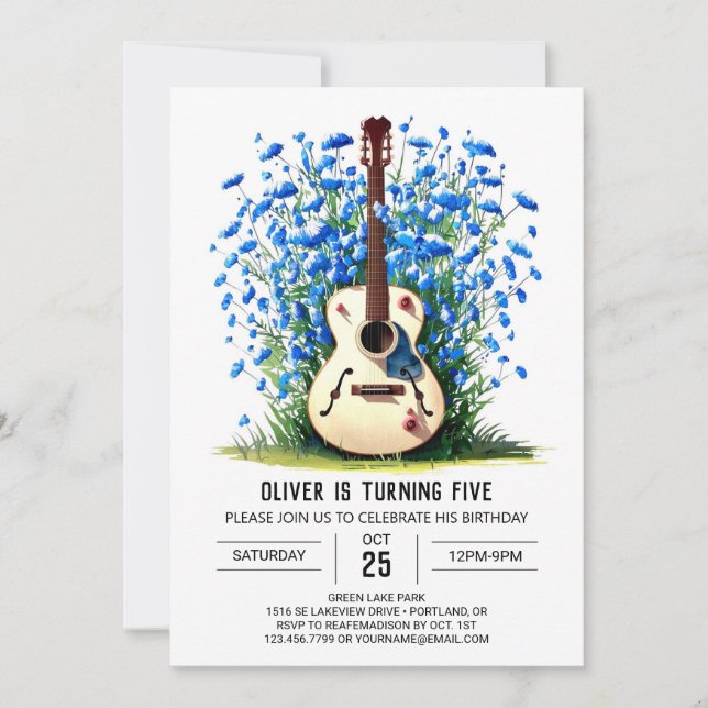 Acoustic Musician's Gitarre Junge Geburtstag Einladung (Vorderseite)