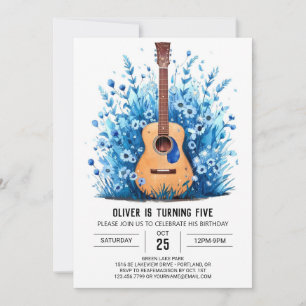 Acoustic Printable Guitar Boy Birthday Einladung