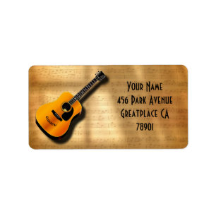 Acoustic Vintage Guitar With Musician Custom Name Adressaufkleber