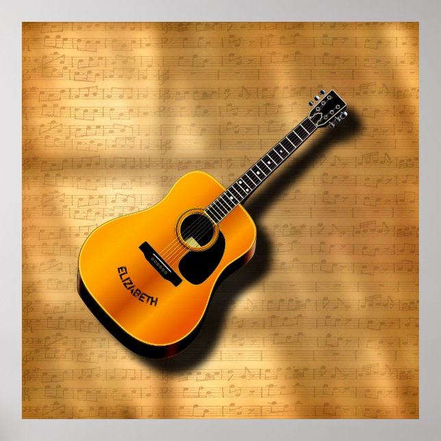 Acoustic Vintage Guitar With Musician Custom Name Poster (Vorne)