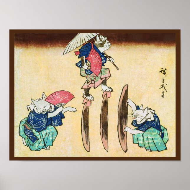 Acrobat Cat, Hiroshige, Ukiyo-e Poster (Vorne)