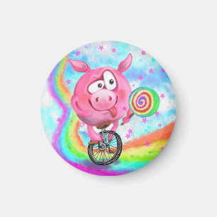 Acrobat Piggy Cyclist Licks Lollipop Magnet