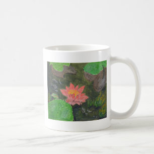 Acryl auf Leinwand, rosa Seerose und grüne Blätter Kaffeetasse