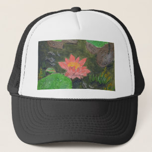 Acryl auf Leinwand, rosa Wasserlilie Blume Truckerkappe