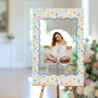 Acryl-Blumen-Abschlusspartyschild mit Foto Acrylschild