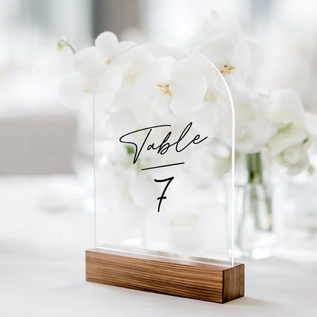 Acryl-Bogen Einfache Minimalistische Tischnummer (Acrylic Arch Simple Minimalist Table Number. Please note: Wood block stand is not included.)