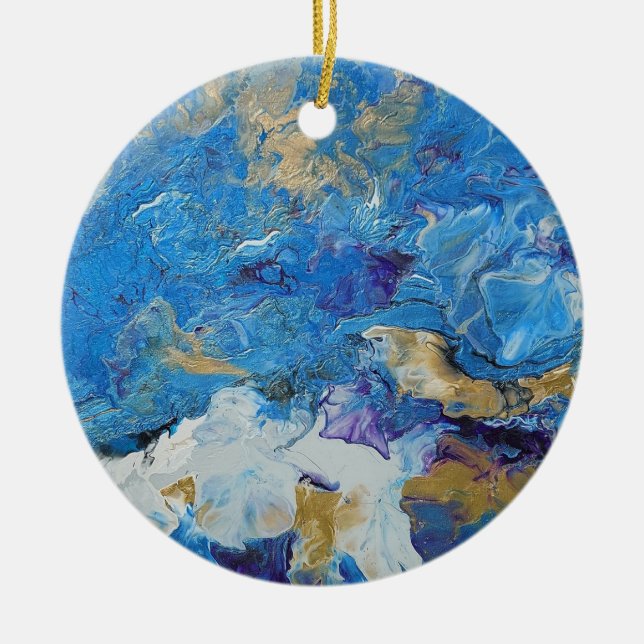 Acryl für abstrakte Blues und Gold 1 Keramik Ornament (Vorne)