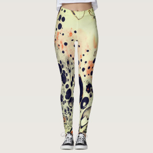ACRYL GIESSEN WEISSE ORANGE ZELLEN-ABSTRAKTE LEGGINGS