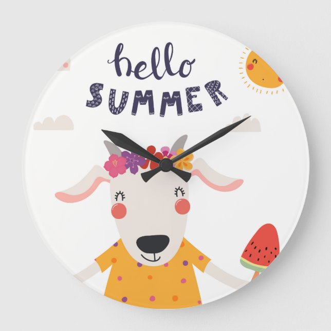 Acryl-Hello-Summer-Uhr Große Wanduhr (Vorderseite)