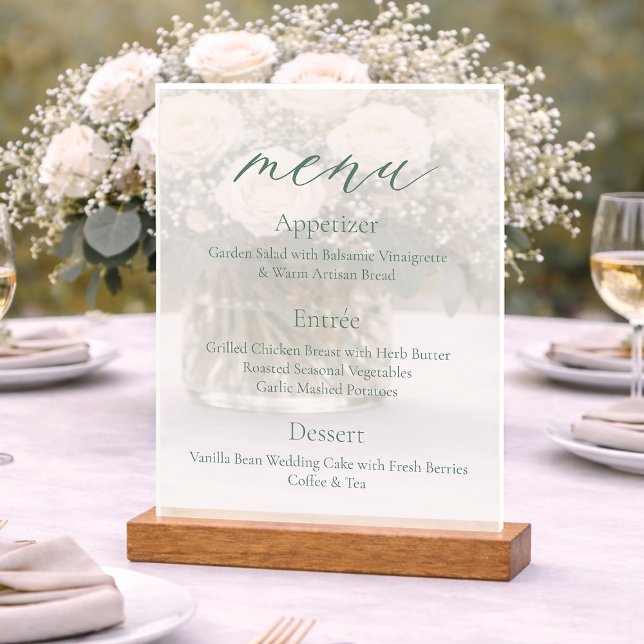 Acryl-Hochzeitsmenü-Schild mit Holzbasis Acrylschild (Von Creator hochgeladen)