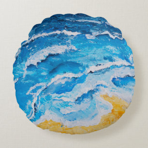 Acryl-Meer- und Strandmalerei auf Zeichenständer w Rundes Kissen