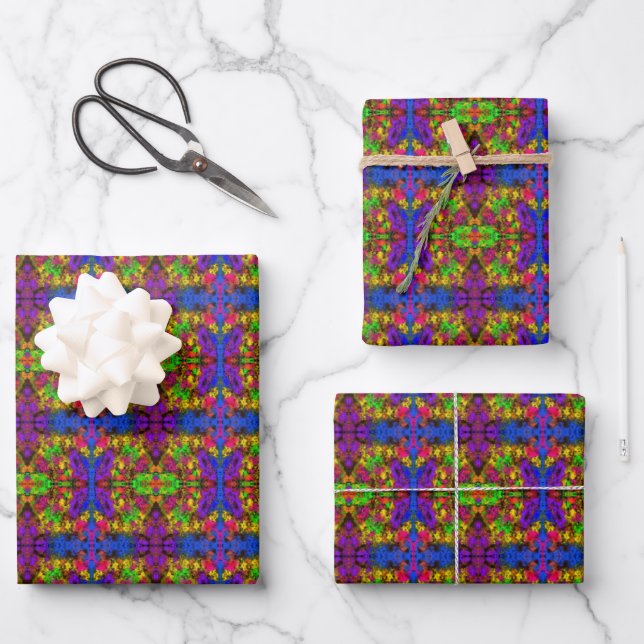 Acryl-Neonfarben Farbklecks Spritzer Abstract Geschenkpapier Set (Vorderseite)