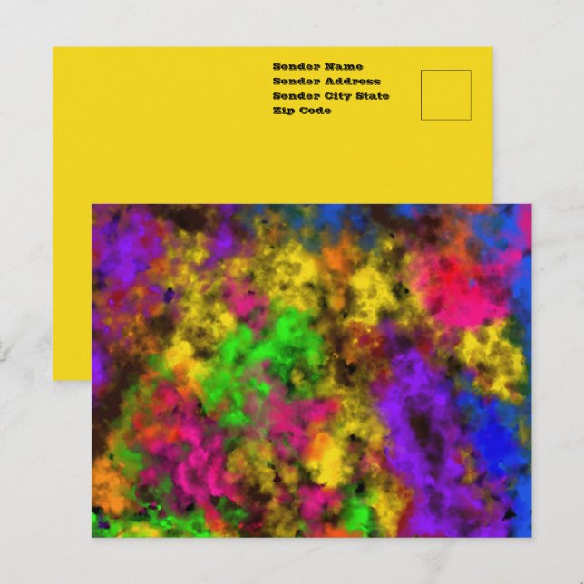 Acryl Neonfarben Farbklecks Spritzer Abstract Postkarte (Vorne/Hinten)