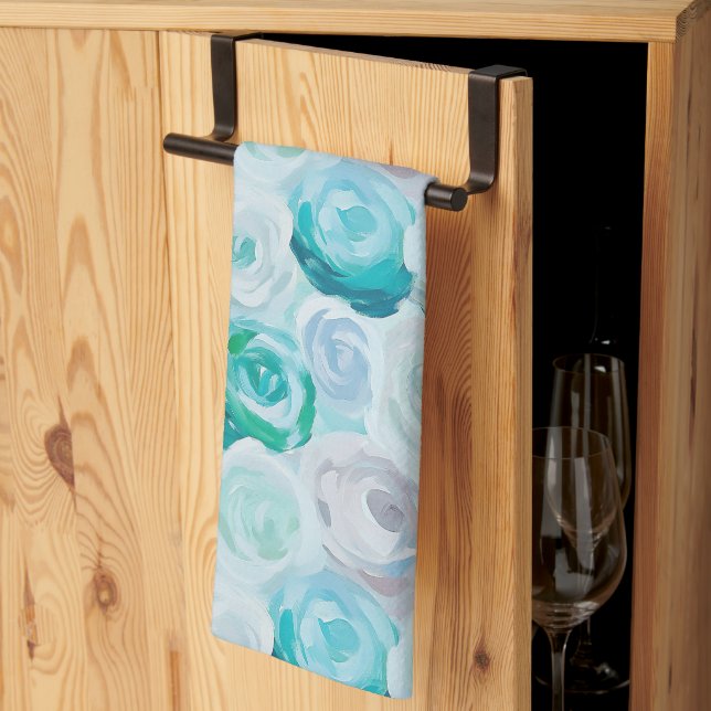 Acryl Rosen in Blau Türkis Farben  Geschirrtuch (Drittel gefaltet)