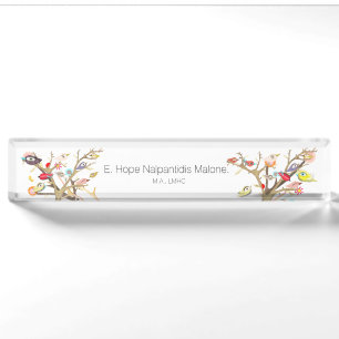 Acryl-Schreibtisch-Schild Whimsy Birds Namensplakette