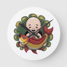 Acryl Wanduhren | Niedlicher Junge mit Lucky Koi