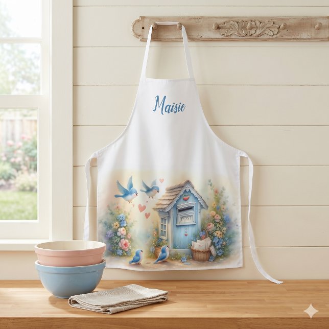 Acrylablage Schürze (Cottagecore Love Letters Bluebird Mailbox Apron)