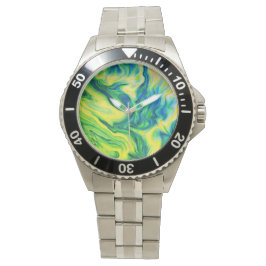 Acrylfarbe, blau, grün, gelb / armbanduhr