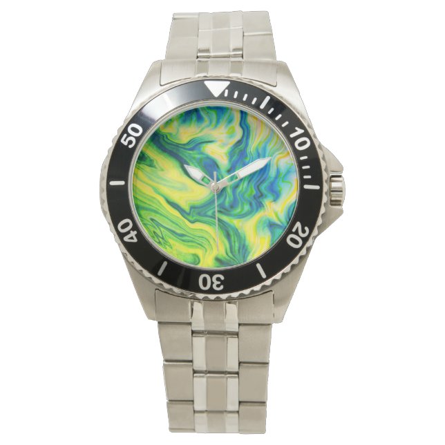 Acrylfarbe, blau, grün, gelb / armbanduhr (Vorderseite)