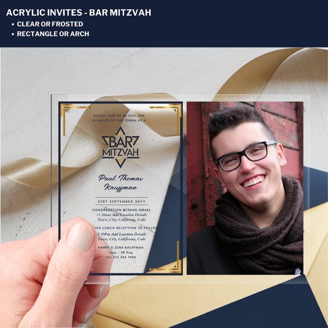 ACRYLIC BAR MITZVAH Foto Navy Gold Star David Acryleinladungen (Von Creator hochgeladen)
