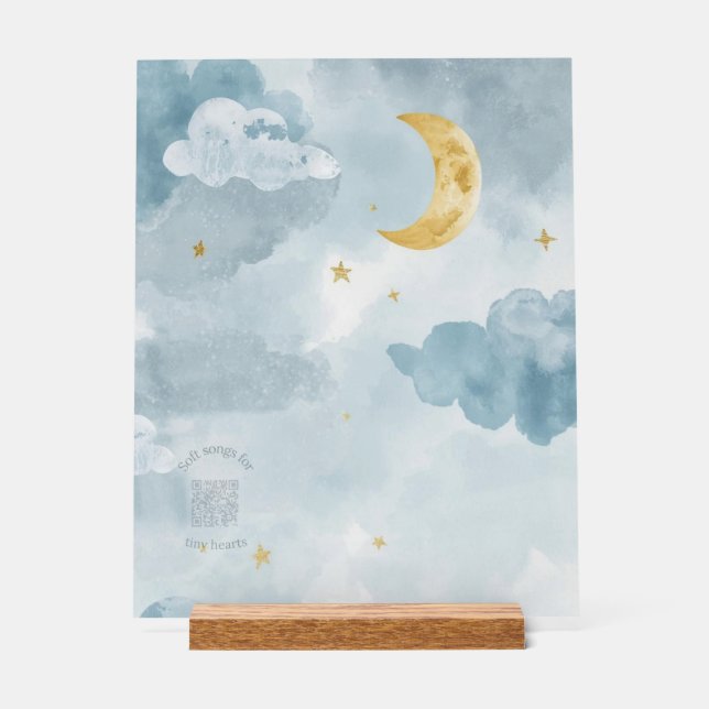 Acrylic Block – Blue Watercolor Moon with QR Code Acrylschild (Vorderseite)