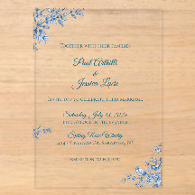 Acrylic Blue and White Floral Wedding Invitation