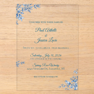 Acrylic Blue and White Floral Wedding Invitation Acryleinladungen