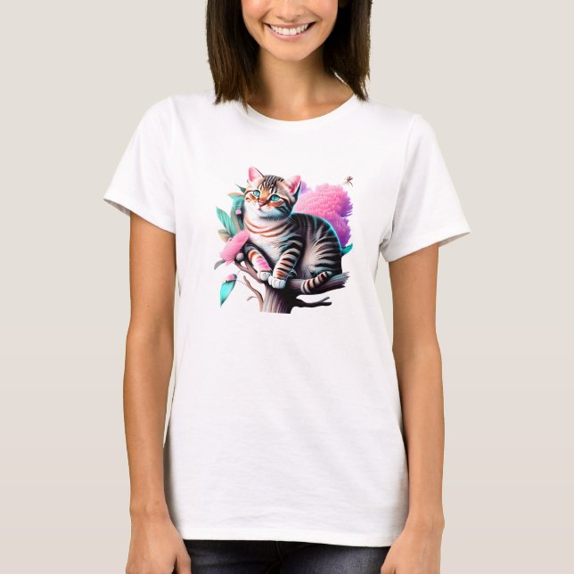 Acrylic Blume Cat Niedlicher T - Shirt (Vorderseite)