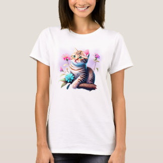 Acrylic Blume Niedlich Cat T - Shirt