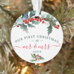 Acrylic First Christmas Ornaments - Mr. und Mrs. Ornament<br><div class="desc">Erinnern Sie sich an diesen besonderen Urlaub für die Neuvermählten mit diesem schönen Weihnachtsschmuck! Editieren Sie einfach alle Informationen inklusive Datum und Foto auf der Rückseite.</div>