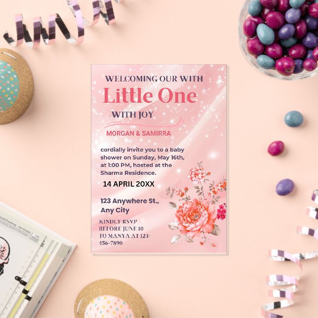 Acrylic Invitation Pink Floral Baby Shower Acryleinladungen (Insitu (Feier))