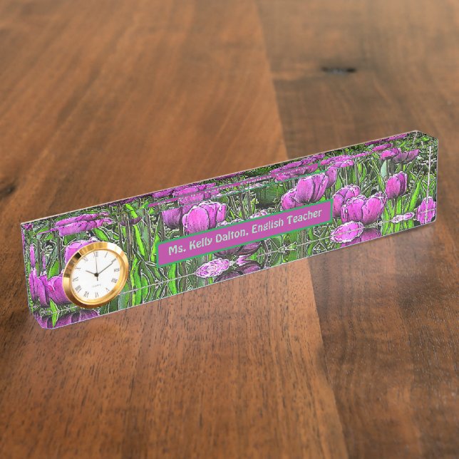 ACRYLIC NAMEPLATZ/LILA TULIPS/ZOLLBAR NAMENSPLAKETTE (Seite)