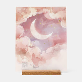 Acrylic Nursery Sign Pink Cloud & Moon Watercolor