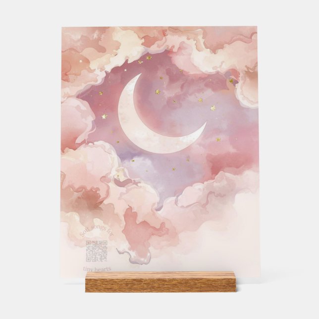 Acrylic Nursery Sign Pink Cloud & Moon Watercolor (Recto)