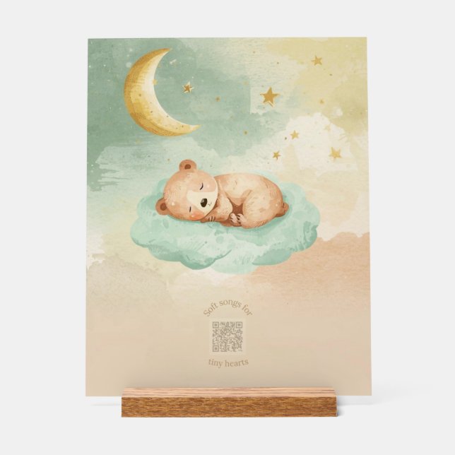 Acrylic Nursery Sign | Sleeping Baby Bear on Cloud Acrylschild (Vorderseite)