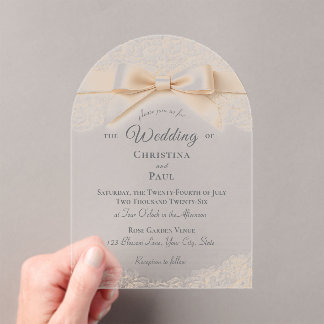 Acrylic Pink and White Lace Wedding Invitation
