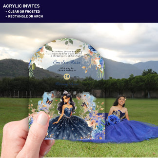 ACRYLIC Quinceanera Blue Floral Dress Quince Acryleinladungen
