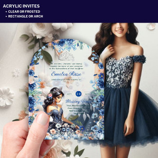 ACRYLIC Quinceanera Blue Floral Dress Quince Acryleinladungen