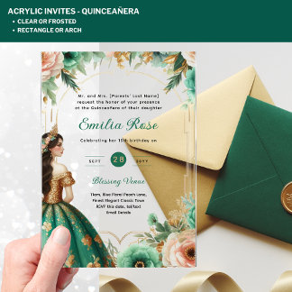 ACRYLIC Quinceañera Emerald GREEN GOLD Dress Acryleinladungen