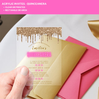 ACRYLIC Quinceanera Hot Pink Gold Glam Diva Quince Acryleinladungen
