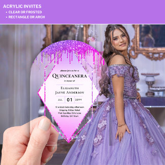 ACRYLIC Quinceanera Lila Tropfen Pink Glitzer Acryleinladungen