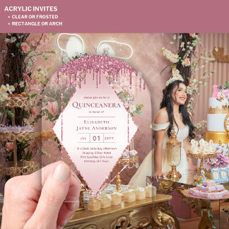 ACRYLIC Quinceanera Rose Gold Pink Glitzer Acryleinladungen