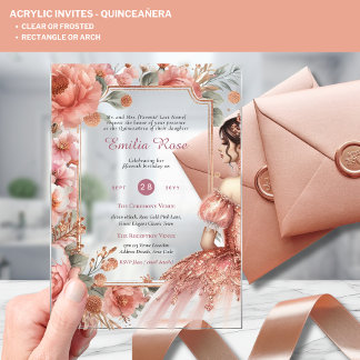 ACRYLIC Quinceanera Rose Gold Rosa Kleid Tiara Acryleinladungen