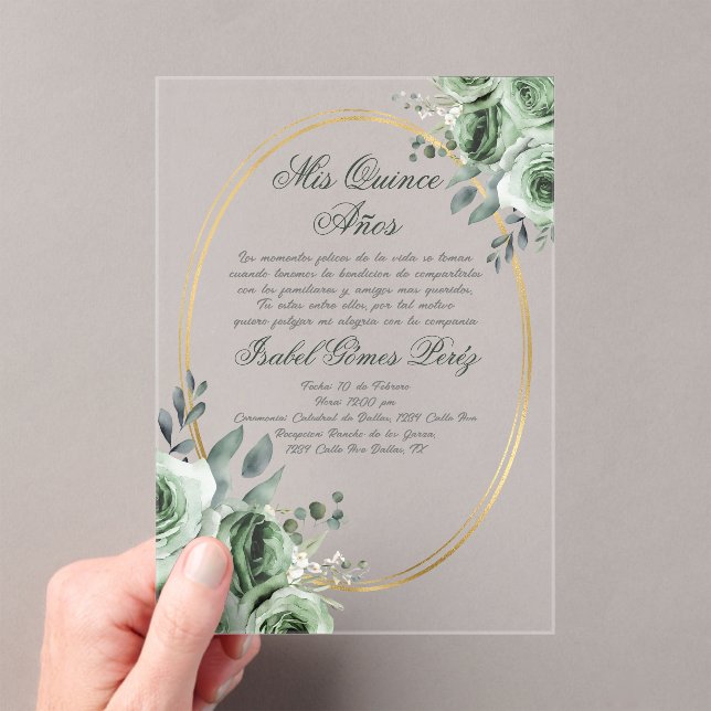 acrylic sage green quinceañera acryleinladungen (Insitu (Handheld))