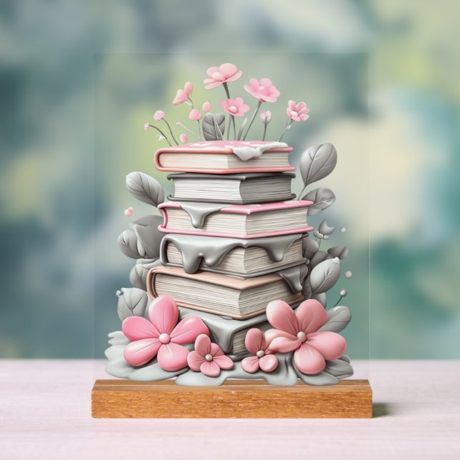 Acrylic Sign met blok - bloemen met boeken Acrylschild (Neutral)