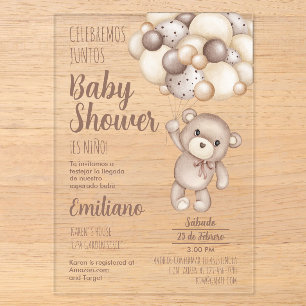 Acrylic Teddy Bear Baby Dusche Spanische Einladung